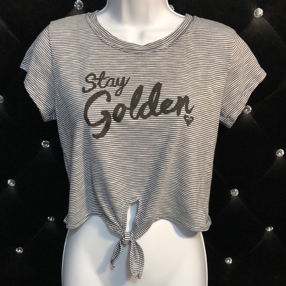 🌴ROXY Short Sleeve Crop Top with Tie Front. “Stay Golden.” - Picture 1 of 4